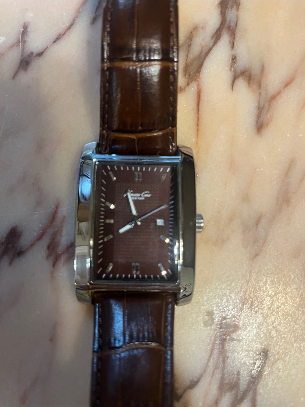 Kenneth Cole New York Brown Leather Strap Men’s Watch with Silver Case